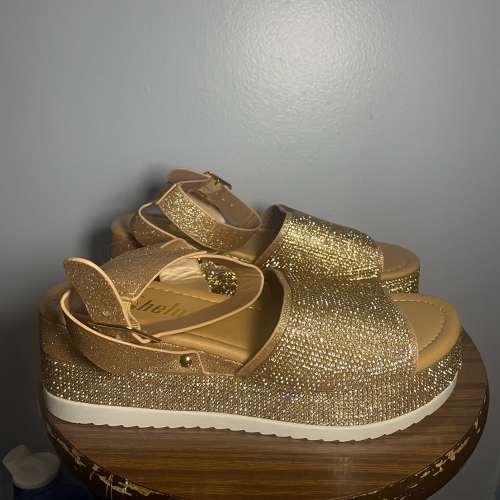 SHEIN Sparkle Glitter Pink Platform Sandal Shoes